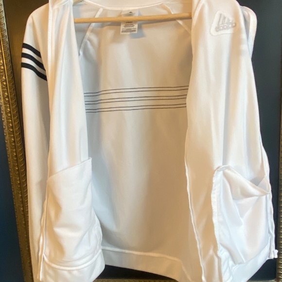 Adidas Jacket Boys Large Size 18/20 White & Black 3 stripe - Picture 3 of 7